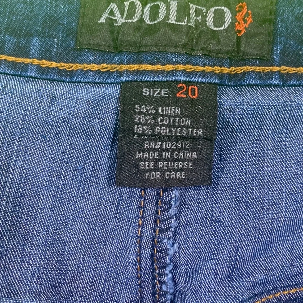 Adolfo Womens Dark Wash Linen Blend Bootcut‎ Jeans Front Flap Pockets Size 20